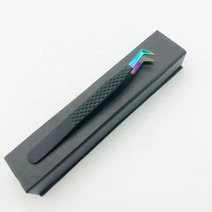 Pinzas de extensión de pestañas de acero sostenible profesional de alta calidad, punta de fibra de arco iris negro, venta al por mayor, pestañas de belleza - Product Image 6