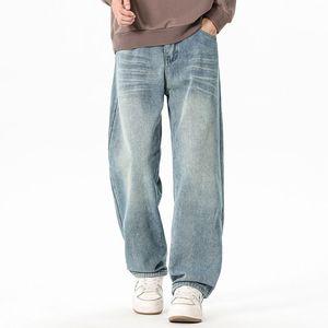 <span class=keywords><strong>Pantaloni</strong></span> larghi da <span class=keywords><strong>uomo</strong></span> di alta qualità con baffi da gatto larghi abiti da strada <span class=keywords><strong>Jeans</strong></span> foderati in pile stile dritto con tecnica lavata - Product Image 3