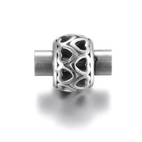 Fabricants chinois, vente en gros de fermoirs en acier inoxydable 316L argentés avec gravure en forme de cœur pour la fabrication de bracelets en cuir