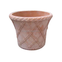 Pots vintage en terre cuite à motif en relief en treillis, ronds, pour arbustes fleuris, ornement de jardin