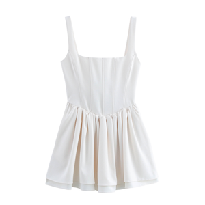 Vestido Mini KAR&OT ZA2024 para Mujer, Nuevo, con Tirantes Anchos, Cuello Cuadrado, Corsé, Sin Mangas, Cremalleras, Fruncido, Vintage, Ecológico - Product Image 1