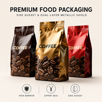 Sac d'emballage pour café de qualité cosmétique, imprimé sur mesure, durable, laminé, avec fermeture éclair, à découpe facile, résistant à l'humidité
