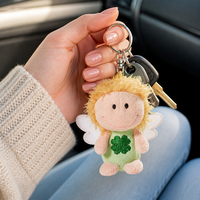 Sac à dos scolaire en peluche vert écologique Zaves, doux et durable, avec porte-clés unisexe trèfle premium pour clés de voiture