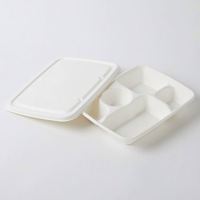 Assiette à déjeuner jetable en bagasse, biodégradable, blanche, moulée, 5 compartiments, plateau alimentaire