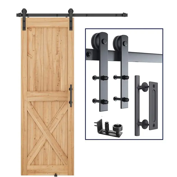 Ready to Assemble Pre-Drilled K-Frame Hanging Track Sliding Barn Wood Door with different size