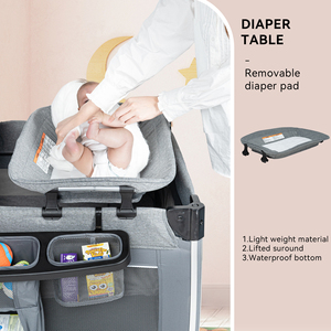 Lit de bébé portable avec berceau amovible, lit de voyage, lit d'appoint pour chambre d'enfant avec roulettes, gris foncé - Product Image 4