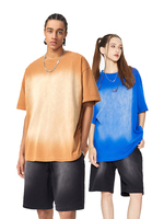 T-shirt unisexe à manches courtes en coton 100% respirant, coupe ample, 270 grammes, style vintage délavé à l'acide, effet vieilli, avec poche, idéal pour l'été