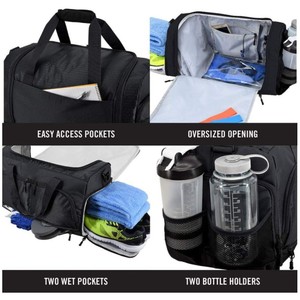 Bolsa de Gimnasio Multicompartimentos con Compartimento Independiente para Zapatos, Separación Húmedo/Seco, Bolsa de Viaje Impermeable para Fin de Semana, Yoga, Natación, con Cierre - Product Image 3