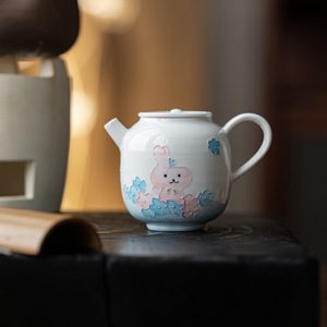 Hand Painted Ceramic Teapot With Bunny Design Porcelain Kung Fu <b>Tea</b> <b>Set</b> For Home Use Afternoon <b>Tea</b> - Product Image 4