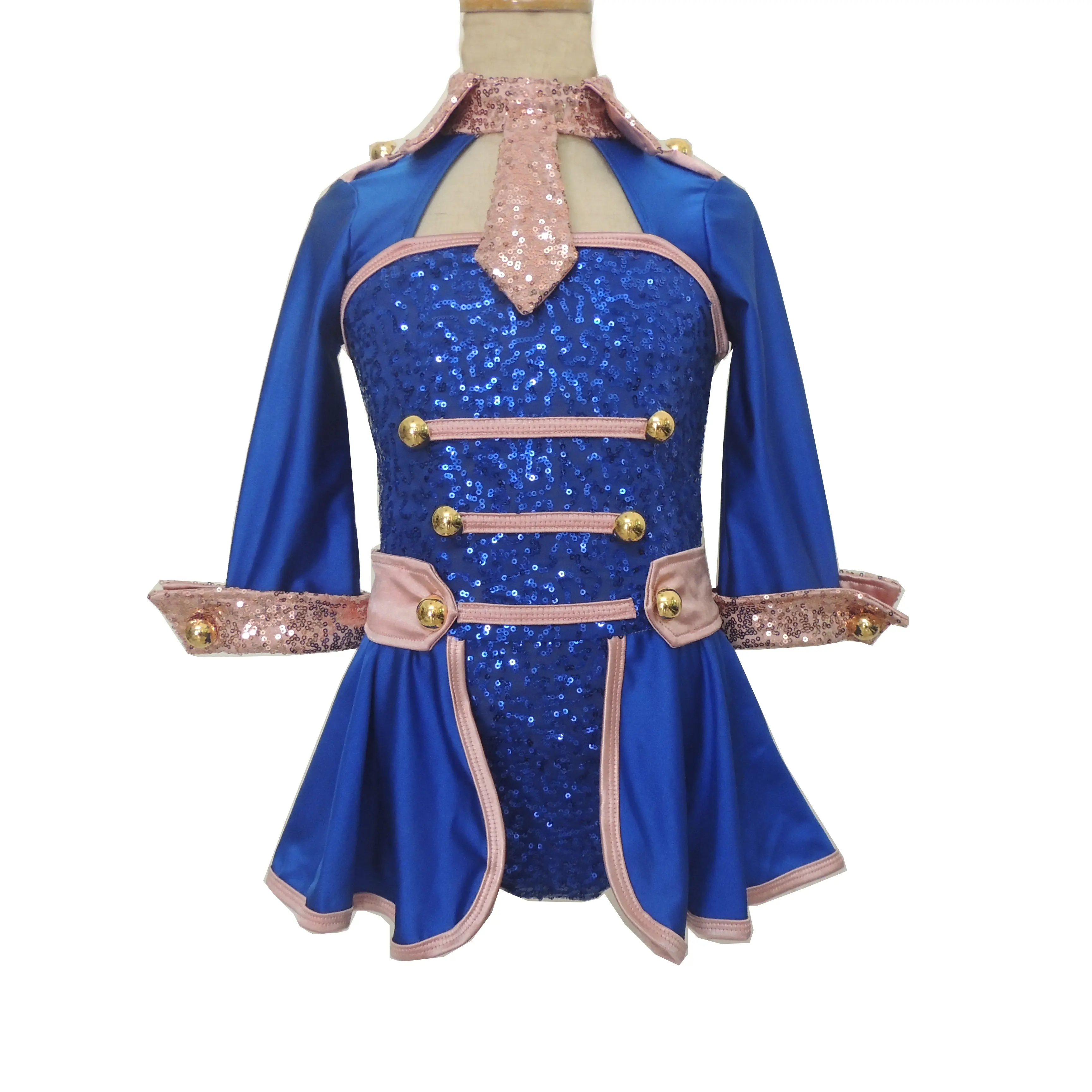 OEM girls dance dress women sequin long sleeve leotard front slit mini skirt young girl majorette dance costumes sailor dress