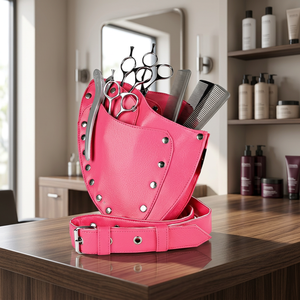 Estuche de cuero rosa para herramientas de peluquería con tijeras, peines y cortapelos, bolsa de cintura para barberos y estilistas - Product Image 2
