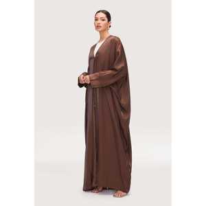 Para <span class=keywords><strong>Zara</strong></span> Chocolate Open Abaya en satén Elegante <span class=keywords><strong>vestido</strong></span> de novia - Product Image 5