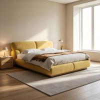 Cadre de lit de luxe vintage doux et capitonné, confortable, avec rangement, taille King/Queen, avec revêtement écologique, draps et matelas d'hiver