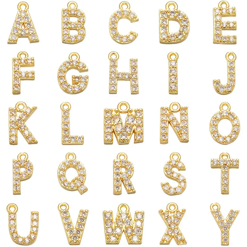 Pingente de zircônia em miniatura, pingente de letras miniatura barato 26 alfabeto inglês