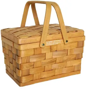 hand made storage woodchip wicker woven gift beach mini picnic basket eco friendly cabinet decorative basket