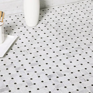 Mosaïque de <span class=keywords><strong>sol</strong></span> en marbre blanc de Carrare italien, mosaïque murale, plateau de <span class=keywords><strong>douche</strong></span> de salle de bain, dessus en marbre blanc de Carrare avec des points noirs, carrelage en tresse - Product Image 3