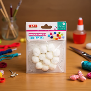 ILAN <b>Wool</b> Pom Poms 2.0Cm White 12Pcs <b>Craft</b> Supplies - Product Image 3