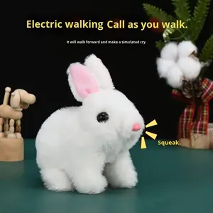 Giocattolo di Peluche Coniglio Bianco Elettrico Simulato con Orecchie Mobili, Funzioni di Camminata e Abbaio - Product Image 2