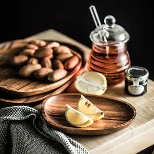Plateau en bois naturel Plateau de service simple de luxe léger Assiettes en bois rétro Assiette à fruits Assiette à fruits Assiette à snacks Assiette alimentaire - Product Image 5