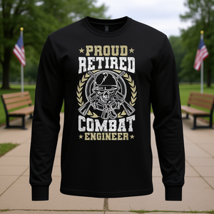 T-shirt a maniche lunghe per ingegnere del combattimento in pensione, regalo militare per i veterani - Product Image 3