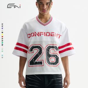 Logo personnalisé Boxy hauts courts sport Tshirt surdimensionné Tee unisexe vêtements Football Streetwear maille Jersey tenue T-shirt pour hommes - Product Image 5