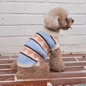 Striped <strong>Dog</strong> Sweater with Pink Heart <strong>Pattern</strong> Soft <strong>Knitted</strong> Pet Clothes for Bichon Frise Small <strong>Dogs</strong> - Product Image 2