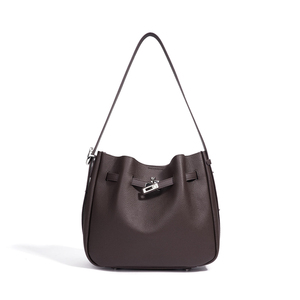 Sac seau de luxe en cuir grainé pour femme, sac à bandoulière classique grande capacité, sac fourre-tout en cuir véritable de qualité supérieure avec poignée supérieure - Product Image 1