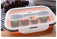 Récipient rétractable pliable en silicone de qualité alimentaire à compartiment Boîte à lunch pliante en silicone Bento avec fourchette