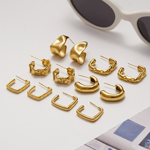 C-Shaped <b>Huggie</b> Earrings Stainless Steel Gold <b>Silver</b> Geometric Everyday Wear Unisex Jewelry Set - Product Image 3