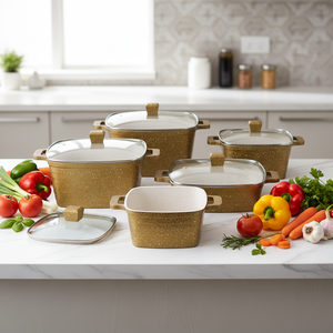 Ensemble de casseroles de haute qualité avec revêtement en marbre antiadhésif, grandes casseroles carrées ondulées, ensemble de casseroles en <span class=keywords><strong>fonte</strong></span> - Product Image 1