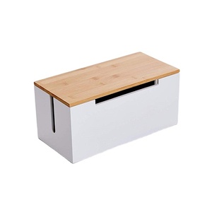 large storage holder for power strips and cords, bamboo white cable management box organizer kitchen wooden wire cord cable