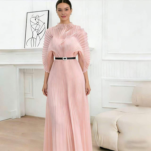 Nouvelle <span class=keywords><strong>Robe</strong></span> Longue Plissée Élégante pour <span class=keywords><strong>Femme</strong></span> Été, Grande Taille Décontractée pour Fête, en Mousseline de Soie Couleur Unie Hautement Durable - Product Image 2