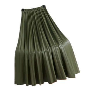 Elegant <strong>White</strong> Black Pink Pleated Long Midi <strong>Skirt</strong> Women High Waist PU <strong>Leather</strong> Breathable Casual Style - Product Image 2