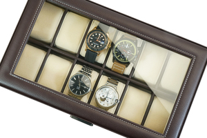 Boîte à montres en cuir PU marron durable et anti-poussière à <span class=keywords><strong>12</strong></span> emplacements pour hommes, vente en gros personnalisée Sonny - Product Image 6