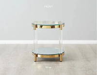 Table d'appoint en or de luxe moderne avec plateau en verre trempé, cadre en acier inoxydable, table basse en acrylique pour salon ou coin canapé