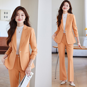 Women's Business Suit Set Orange <b>Three</b> <b>Quarter</b> Sleeve Anti-Wrinkle Formal Wear Autumn Style - Product Image 1