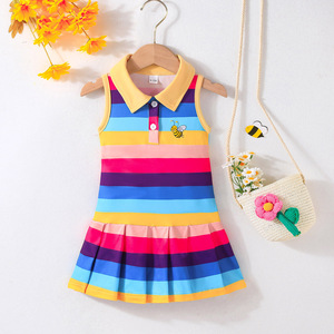 ชุดเดรสกระโปรงจีบพิมพ์ลายแขนกุดสำหรับเด็กผู้หญิงวัยหัดเดินและเด็กเล็ก สไตล์ลำลองสำหรับฤดูใบไม้ร่วง ผลิตจากโพลีเอสเตอร์ 100% ความยาวระดับเข่า คอทรงโอ ป้องกันการยับ - Product Image 1