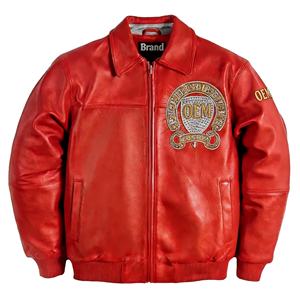 Veste universitaire en cuir d'agneau avec broderie appliquée OEM pour homme, veste d'aviateur en cuir avec strass personnalisée pour l'hiver - Product Image 2