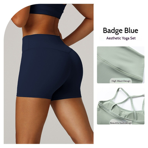 Ensemble de yoga et sport 2 pièces : Soutien-gorge de sport respirant avec logo frontal et short – Idéal pour la course et le fitness - Product Image 3