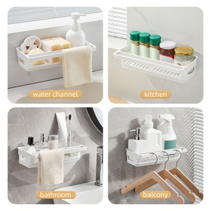 Wall Mounted <b>Kitchen</b> Storage Rack Wall <b>Shelf</b> No Drill <b>Small</b> Size Plastic Spice Condiments Organizer with Towel Rack - Product Image 4