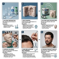 Masque facial en silicone réaliste pour simulation humaine, taille et couleur personnalisables, disponible en version OEM