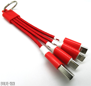 Venta al por mayor <span class=keywords><strong>0</strong></span>,13 m 3 <span class=keywords><strong>en</strong></span> <span class=keywords><strong>1</strong></span> trenzado 8pin/micro/Tipo c/USB2.<span class=keywords><strong>0</strong></span> llavero 2A cable de cargador para iphone y android - Product Image 4