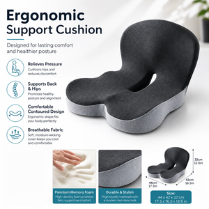 Cojín <span class=keywords><strong>de</strong></span> Asiento <span class=keywords><strong>de</strong></span> Espuma Viscoelástica <span class=keywords><strong>con</strong></span> Respaldo Integrado para Oficina, Soporte Lumbar y para el Coxis, Moldeado para Reducir la Presión en los Glúteos, Alivio Ortopédico <span class=keywords><strong>de</strong></span> la Postura - Product Image 2