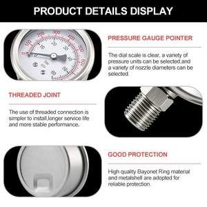 Manomètre à Glycérine en Acier Inoxydable ZX-1-2, 1/4"NPT, Antichoc, Double Échelle PSI Bar pour Usage Industriel - Product Image 6