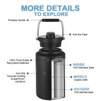 Bouteille d'eau isotherme en acier inoxydable de 128 oz (un gallon) pour le camping en plein air, garde au froid 48h