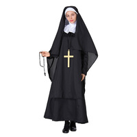 Costume de nonne noir pour femme adulte, robe de scène avec croix, chapelet et masque facial pour Halloween ou théâtre