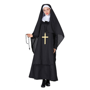 Costume de nonne noir pour femme adulte, robe de scène avec croix et chapelet pour Halloween ou théâtre - Product Image 2