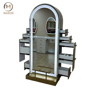 Estación de Espejo LED de Doble Cara para <span class=keywords><strong>Barber</strong></span>ía, Diseño de Arco de Hierro, Moderna, Ajustable, Iluminación Impermeable, Muebles de Estilismo de Salón Premium - Product Image 2
