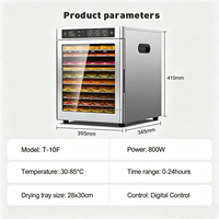Dubbellaagse roestvrijstalen fruit- en groentedroger met elektronische bediening, 30-85 graden regelbare temperatuur, 360 graden cyclische verwarming voor