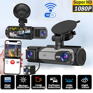 Nouveau Enregistreur de Conduite 3 Caméras W9 (Avant, Intérieur et Arrière) avec Connectivité Wi-Fi pour Téléphones Mobiles et Enregistrement en Boucle - Product Image 1
